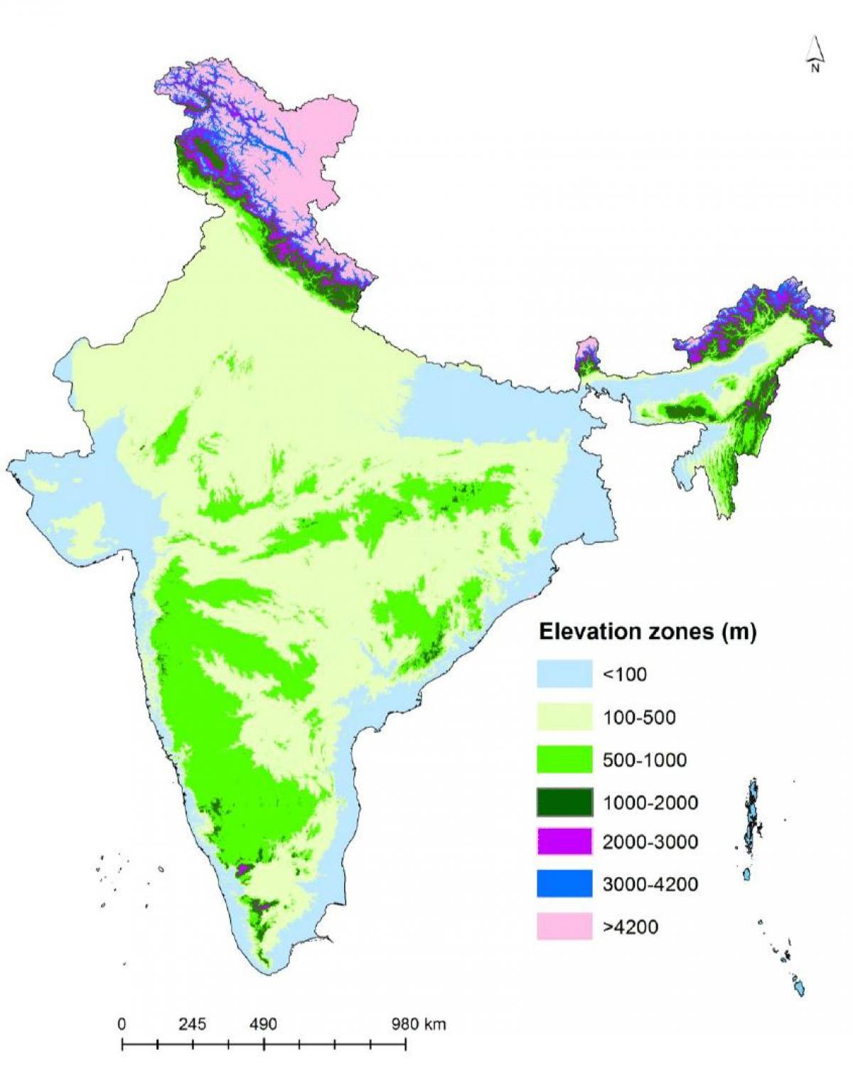 Mapa de altitud de la India