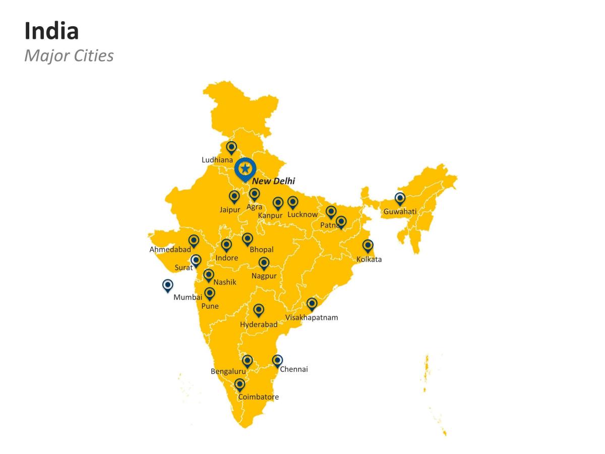 Mapa de la India con las principales ciudades