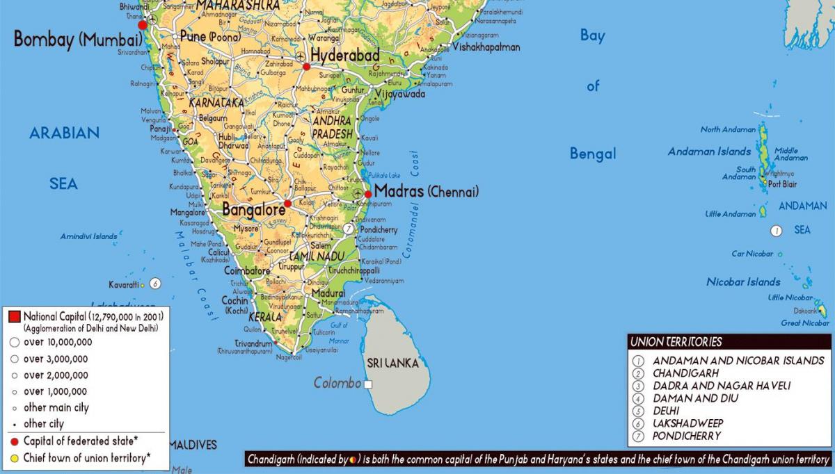 Mapa del sur de la India
