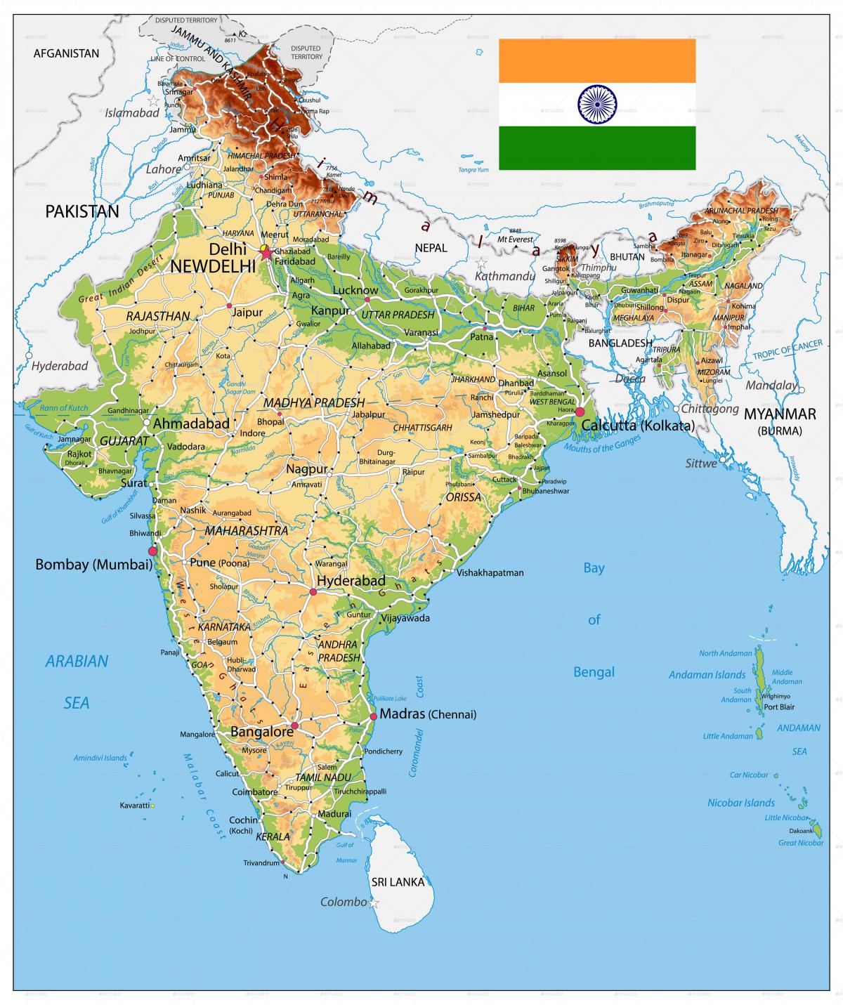 Mapa de la forma de la tierra de la India